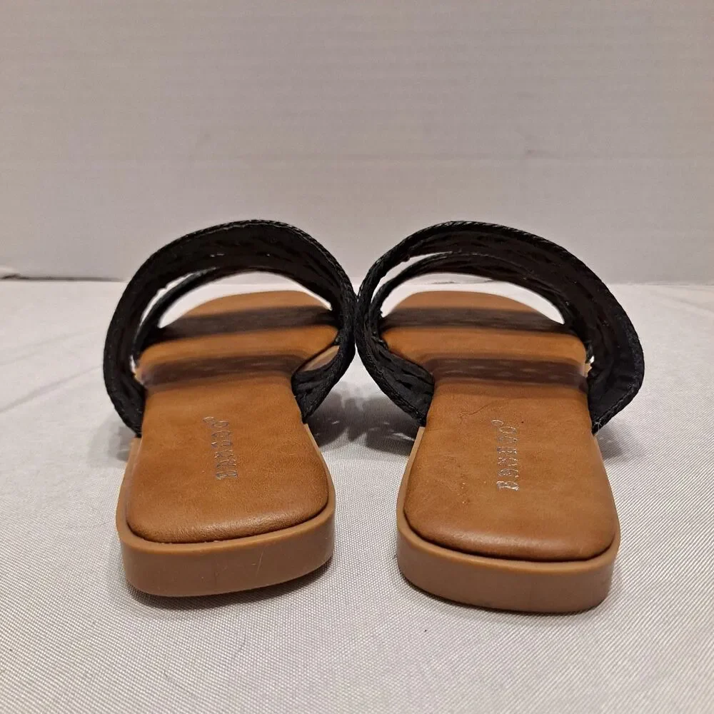 Bamboo Women's Braided Rhinestone Sandals Size 7 Black 2-Straps Slides